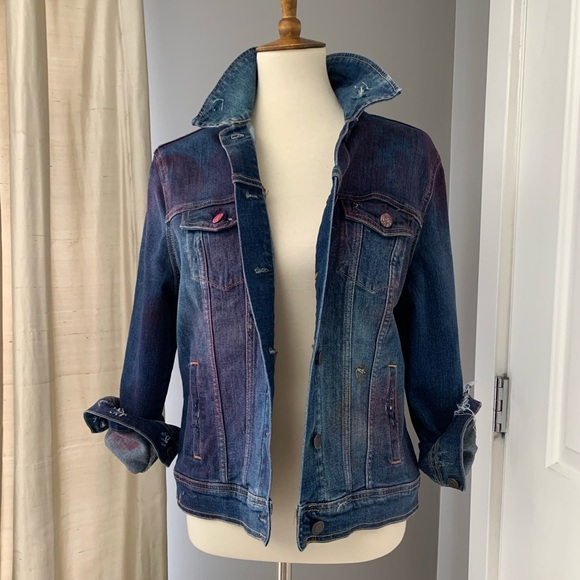 Custom “LOVE” graffiti distressed denim jacket - Picture 2 of 12